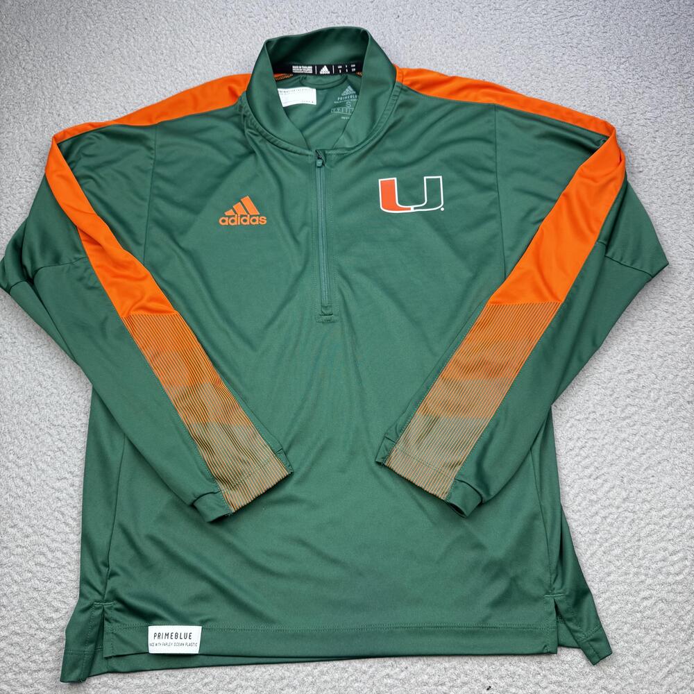 Miami Hurricanes Shirt Mens Small Green Orange NCAA Football Primeblue Adidas